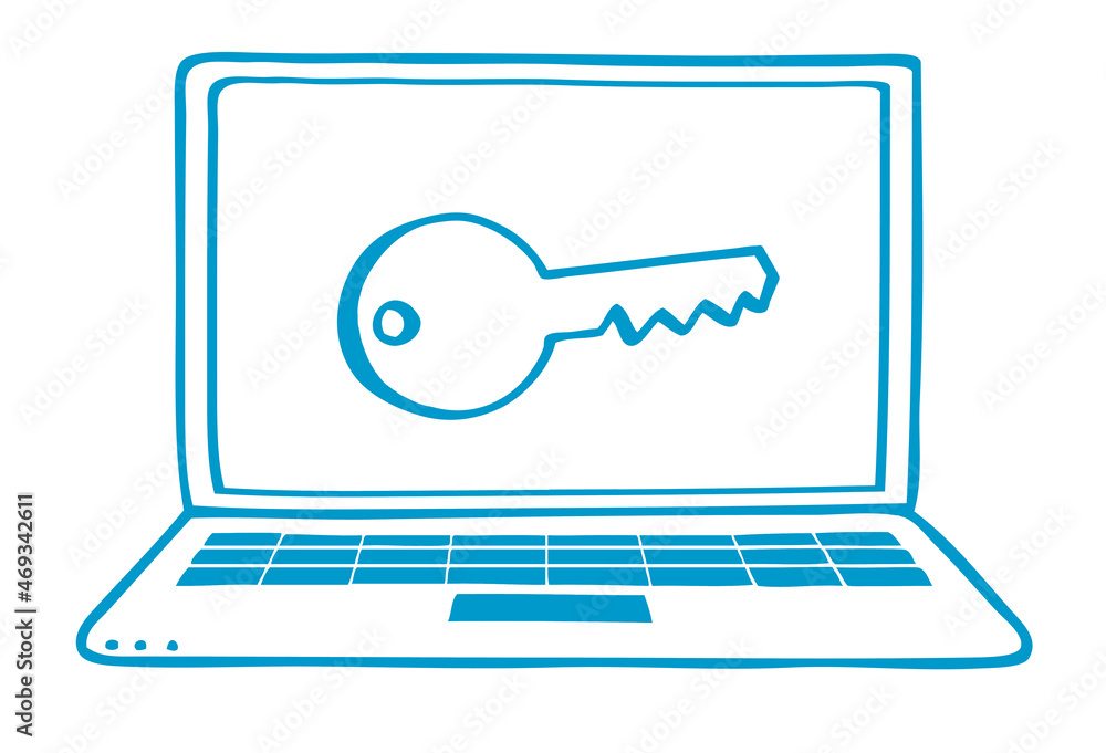 Schlüssel auf Laptop als Passwort und Datenschutz Konzept Schlüssel auf Laptop als Passwort und Datenschutz Konzept