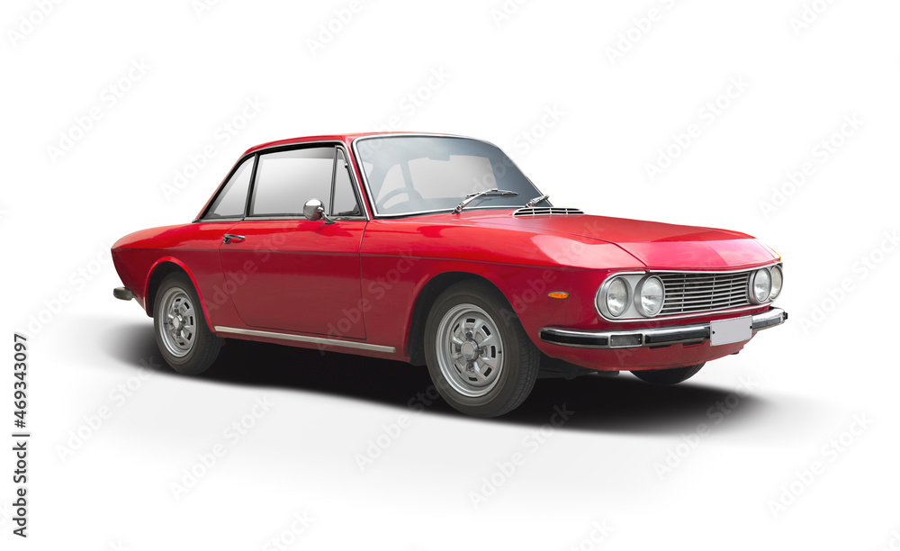 Classic Italian red sport car isolated on white background	
