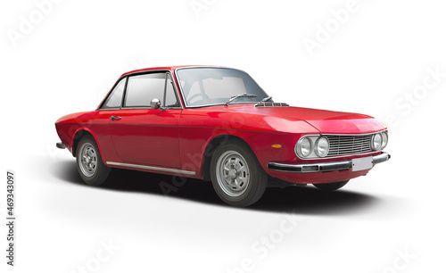 Classic Italian red sport car isolated on white background 
