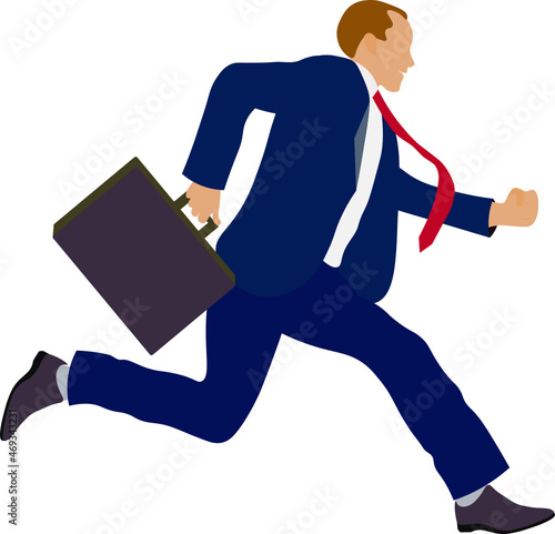 hombre de negocios con traje y maletín corriendo. Vector sin fondo, aislada, fondo transparente