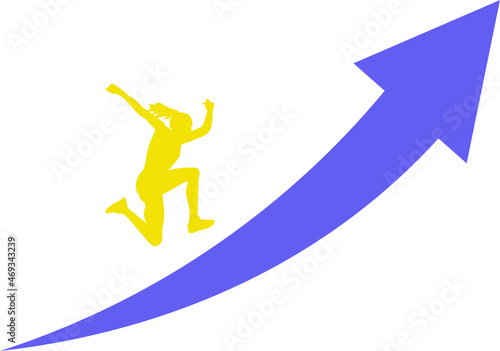 silueta de mujer corriendo sobre un camino marcado con una flecha hacia arriba. Jefe marcan el camino al éxito. vector sin fondo, fondos transparentes photo