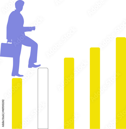 hombre de negocios subiendo un gráfico de barra. hombre de traje escalando. subiendo escalones. vector sin fondo, fondo transparente