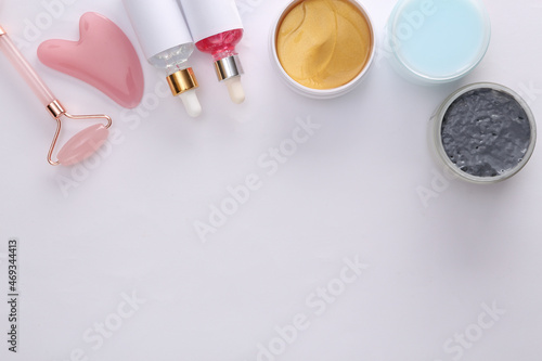 Wallpaper Mural Set for facial care on white background. Copy space. Skin care, lifting face concept Torontodigital.ca