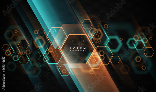 Abstract blue and orange hexagnal shapes background