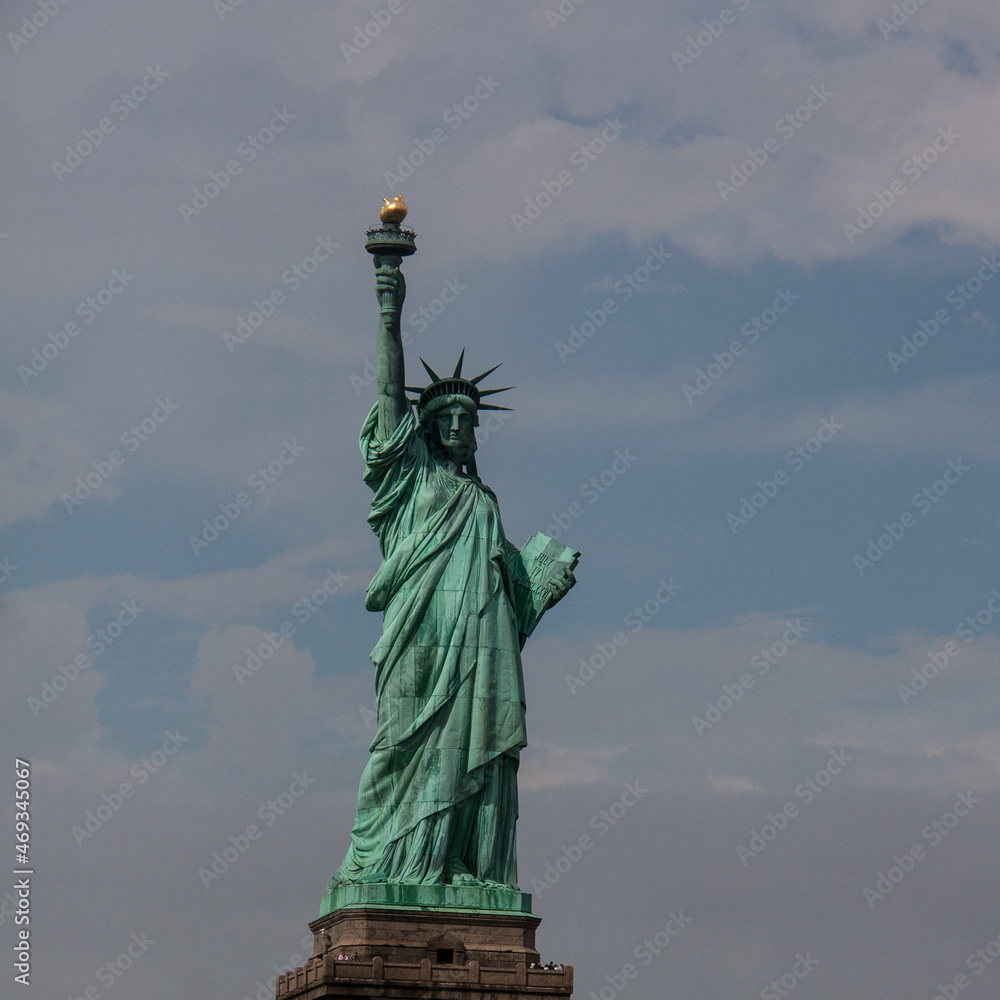 Fototapeta premium Postcards from New York: Statue of Liberty, Liberty Island, New Jersey - square frame