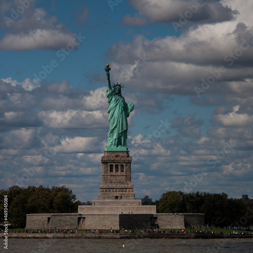 Postcards from New York  Statue of Liberty  Liberty Island  New Jersey - square frame