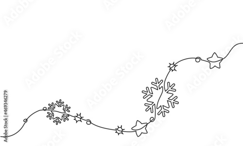Merry Christmas decoration. Continuous one line drawing art