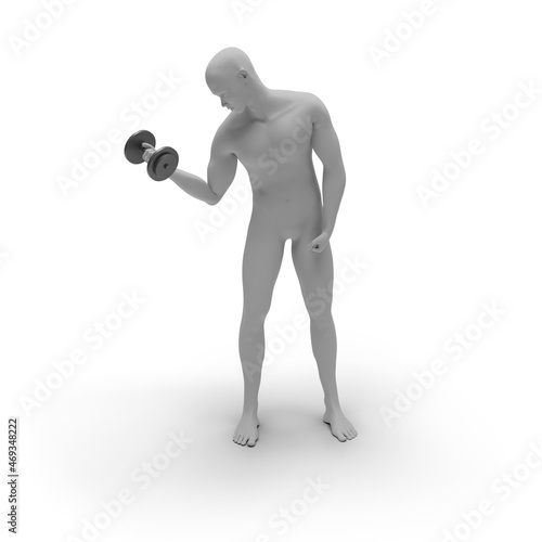White 3d man lifting weights on a dumbbell