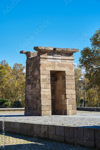 Second portal detail of the Temple of Debod at daylight. Madrid, Spain.