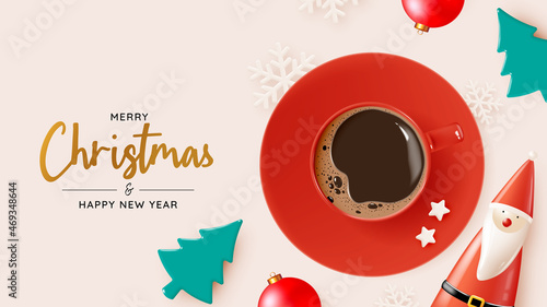 Greeting coffee and merry christmas