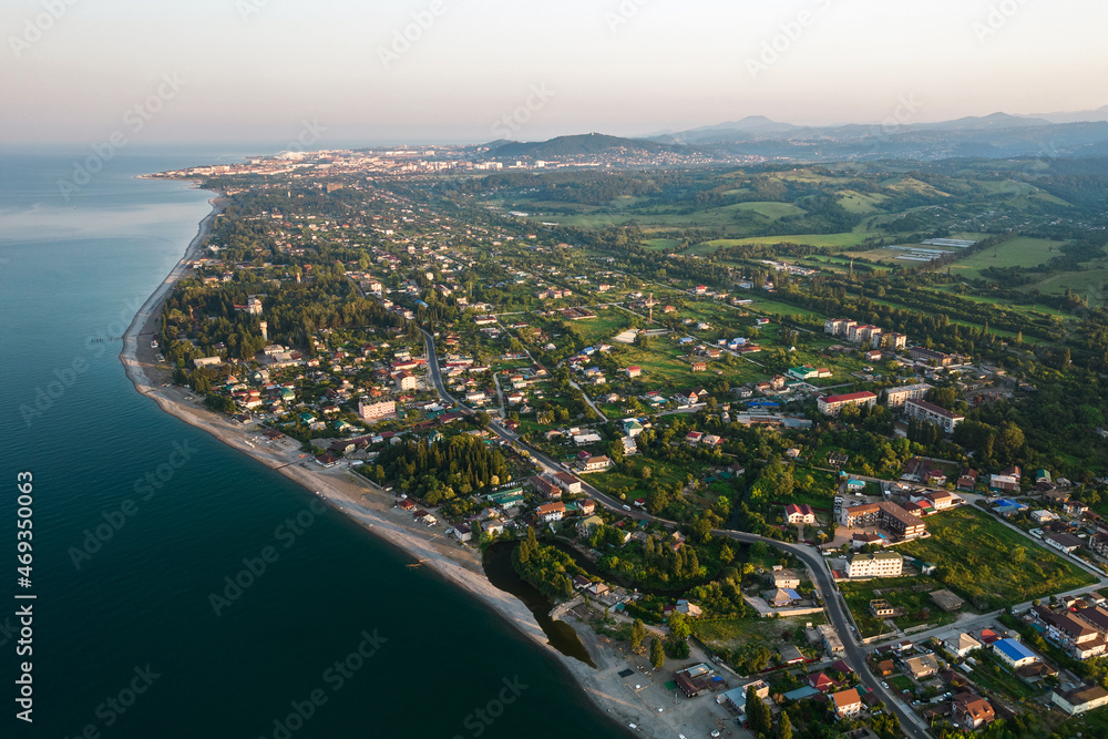 Bird's eye view of the city of Tsandripsh. Tsandripsh, Abkhazia 