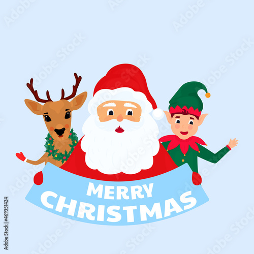 Elf, Santa Claus and deer. Greeting card for New Year and Christmas © LiluArt