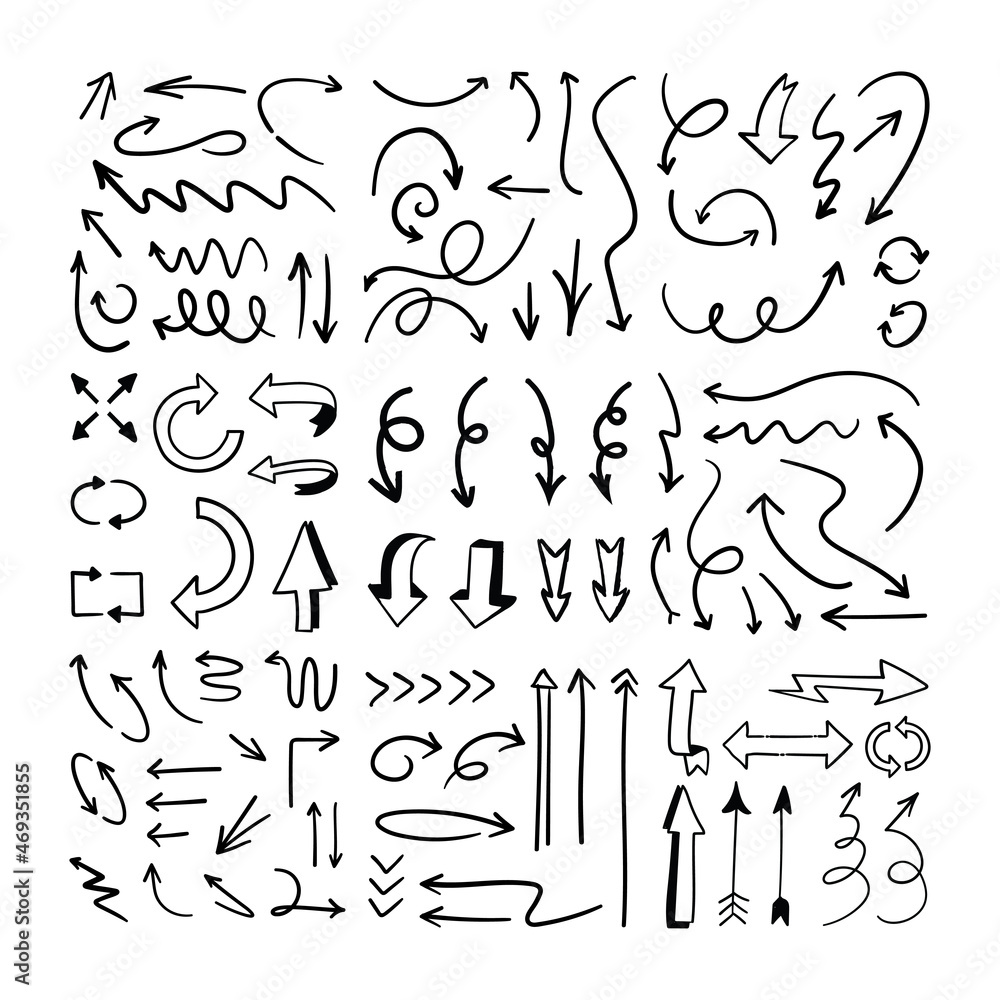 Fototapeta premium Arrow doodle collection. Hand drawn set of arrows.