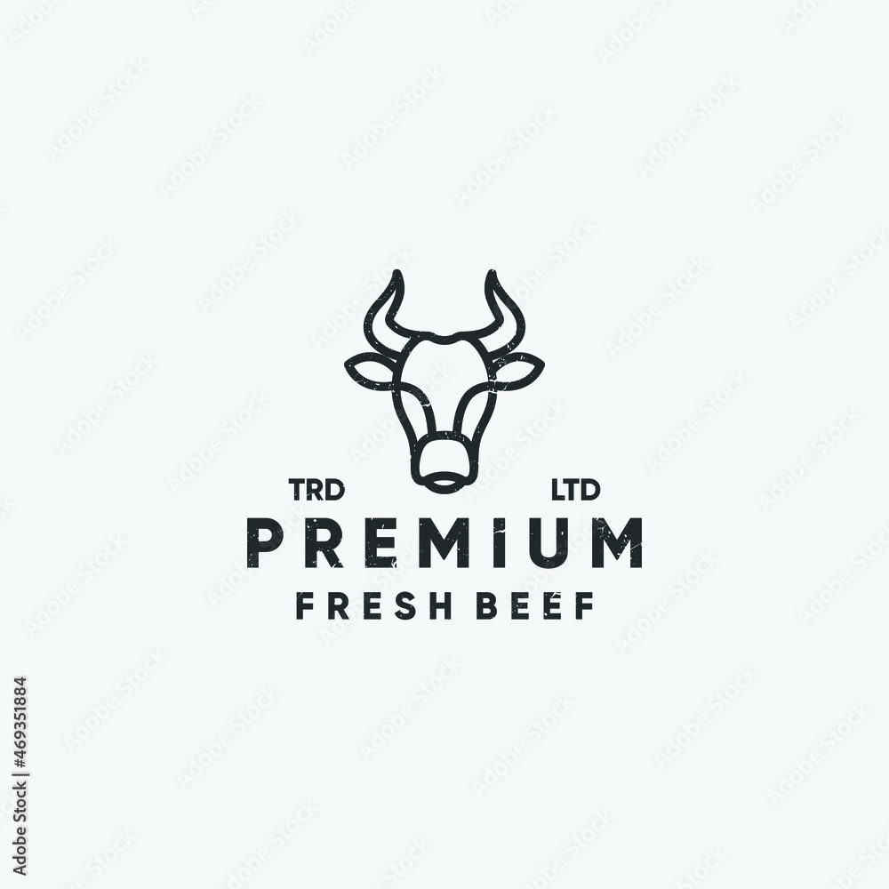 Cow Premium Fresh Beef Monoline logo design Cow Premium Fresh Beef Monoline logo design