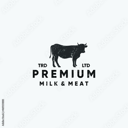 Premium cow milk and meat silhouette vintage logo design