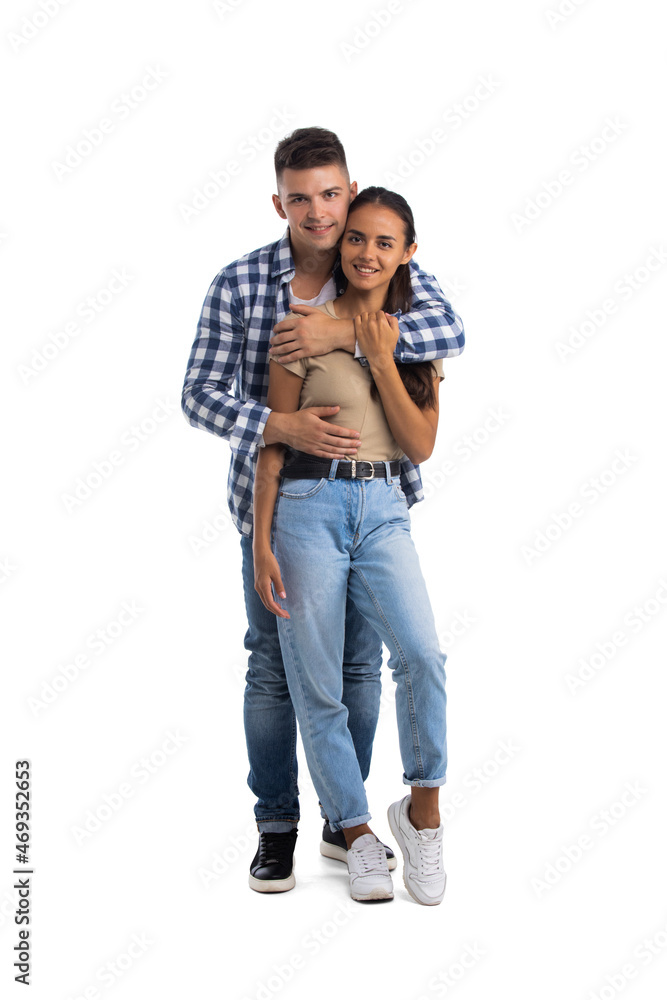 Couple hug isolated on white
