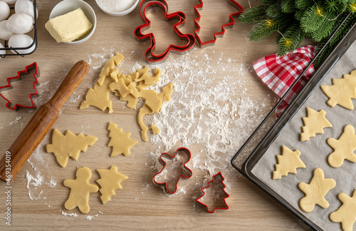 Fotografie, Obraz Making Christmas Cookies with traditional gingerbread cookies ingredients