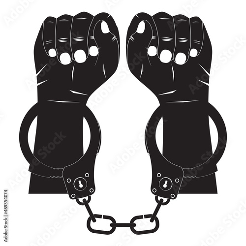 Hands in handcuffs. Silhouette.