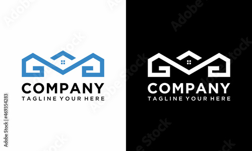 Letter MG Home logo design vector template on a black and white background.
