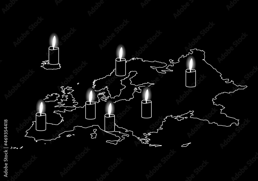 Apagón energético o eléctrico en Europa en blanco y negro. Crisis energética. Navidad. Apagón tecnológico - obrazy, fototapety, plakaty 