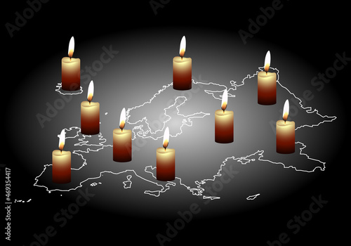 Apagón energético o eléctrico en Europa en blanco y negro. Crisis energética. Apagón tecnológico, Navidad