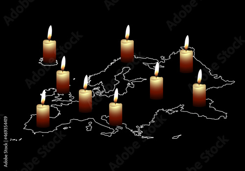 Apagón energético o eléctrico en Europa en blanco y negro. Crisis energética. Apagón tecnológico. Navidad