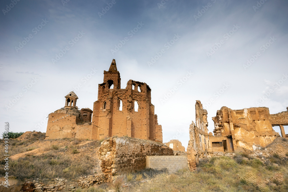 Destroyed and abandoned village of Belchite in ruins from the battle during the Spanish Civil War, Zaragoza