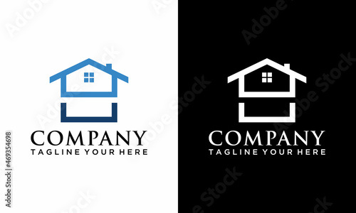 Initial letter U house logo icon design minimalist monogram building property real estate symbol concept vector on a black and white background. © javanese