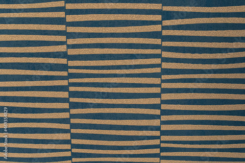 Photo wallpaper dark blue with gold stripes. Background and texture with free space