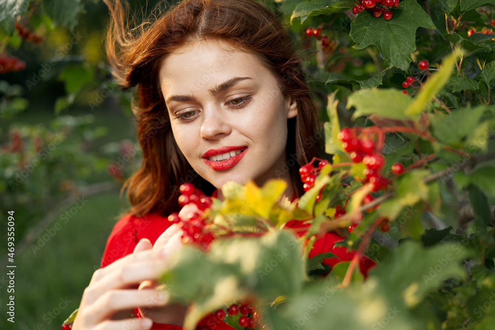 Beautiful woman fresh air summer berries nature Beautiful woman fresh air summer berries nature
