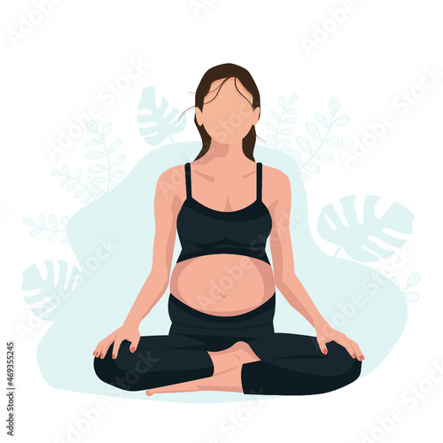 yoga pregnant woman in the lotus position faceless style