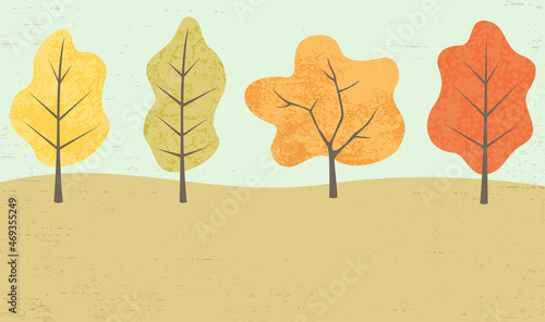 A set of four autumn trees in a cut paper style with textures
