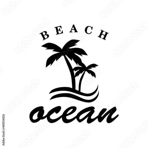 Beach Logo Design, Template, Ocean, Wave, Vector, Palm