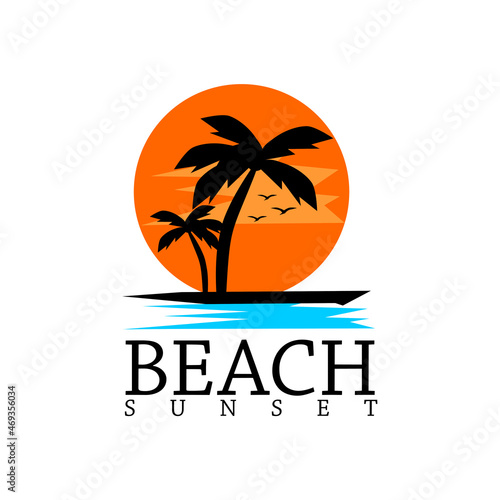 Beach Logo Design, Template, Sea, Wave, Vector, Sunset