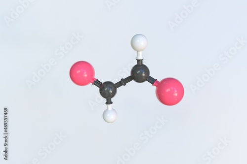 Glyoxal molecule, isolated molecular model. 3D rendering photo