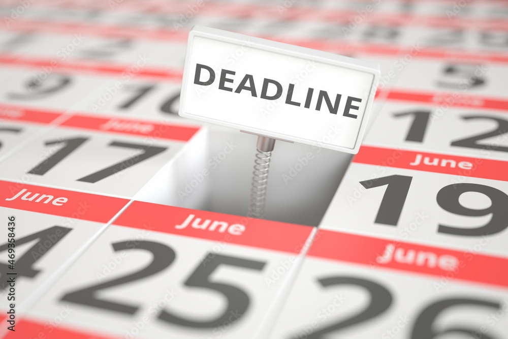 DEADLINE plate on June 18 in a calendar, 3d rendering DEADLINE plate on June 18 in a calendar, 3d rendering