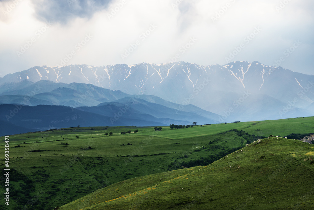 Fototapeta premium An approaching thunderstorm in Caucasus mountains. Mood and weather concepts