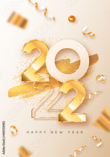 Happy New Year 2022 white gold 3d party card