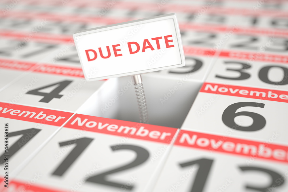 DUE DATE message on November 5 in a calendar, 3d rendering DUE DATE message on November 5 in a calendar, 3d rendering
