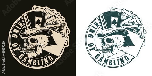 Gambling vintage round monochrome print