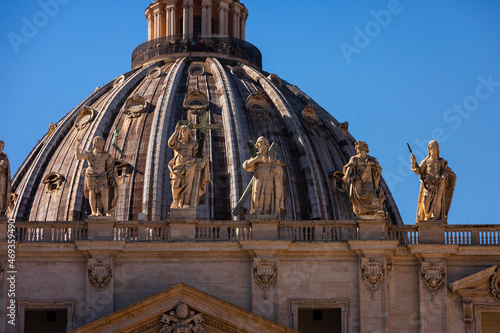 Columns, scultpures and dome of the Piazza San Pietro (Saint Peter Square) at the Vatican City. photo