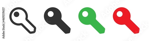 Key icon set. Lock and unlock symbol. Passwoed sign  in green, red color in vector flat
