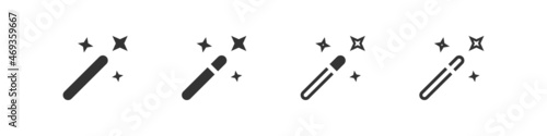 Magic wand icon set. Wizard stick symbol. Magician star logo, outline design in vector flat