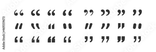 Quotation mark icon set. Double comma sign. Text quote symbol in vector flat