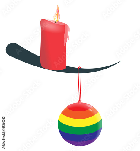 weihnachtszweig mit regenbogenkugel