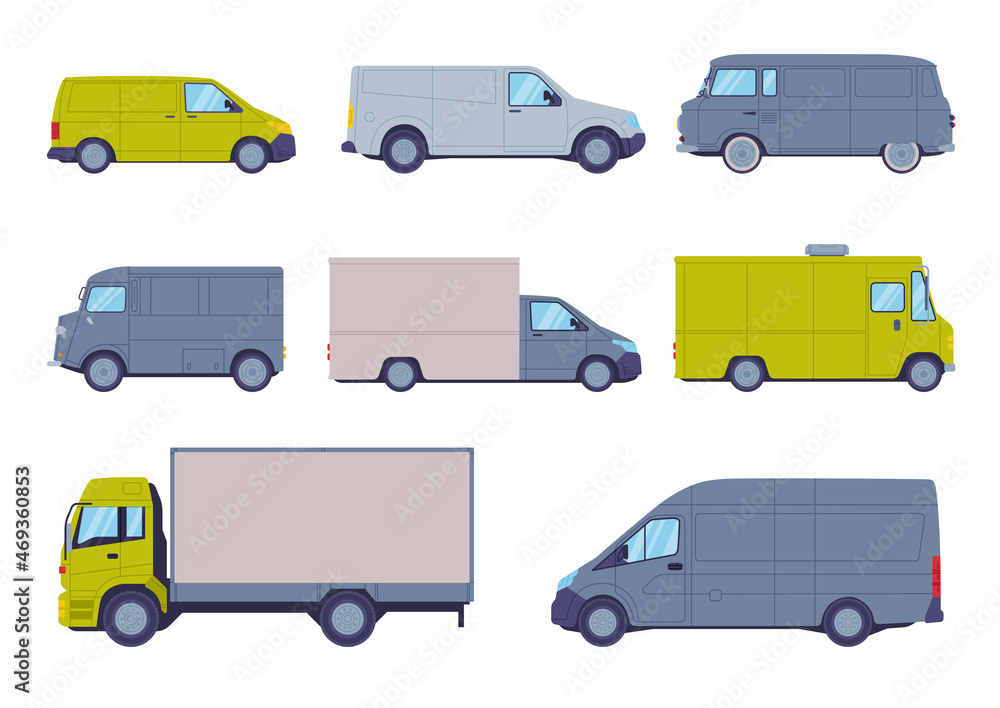 Food Truck as Equipped Motorized Vehicle for Cooking and Selling Street Food Vector Set