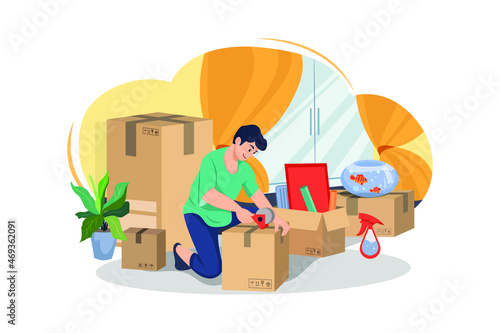 Man doing preparation to move house Illustration concept. Flat illustration isolated on white background.