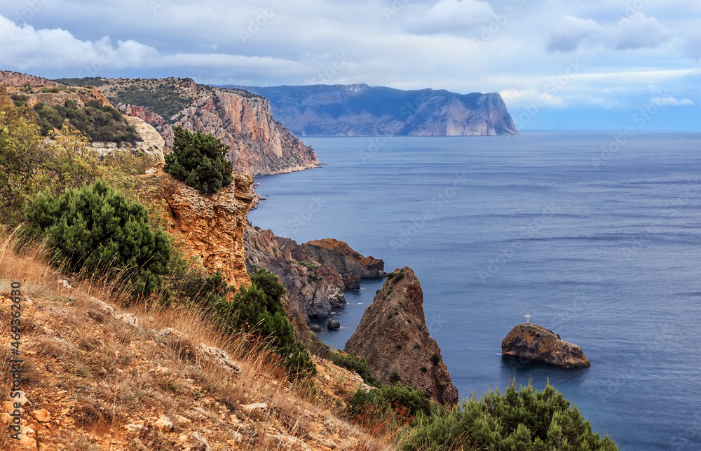 View of the picturesque seaside with cliffs and capes