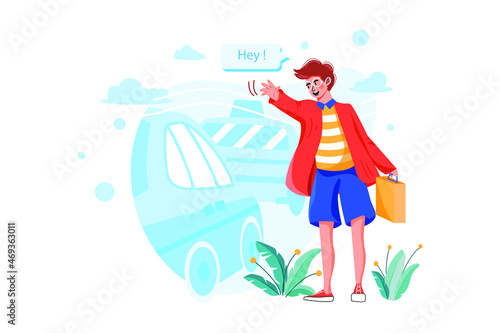 Man hailing a taxi Illustration concept. Flat illustration isolated on white background.