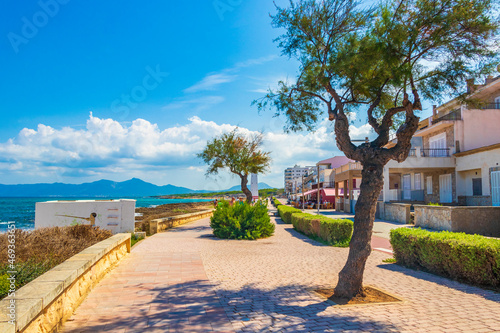 Beautiful promenade and beach landscape panorama Can Picafort Mallorca Spain. photo